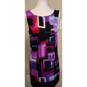 AB Studio Size L Geometric Pattern Dress WOMENS multicolor Black Purple Pink